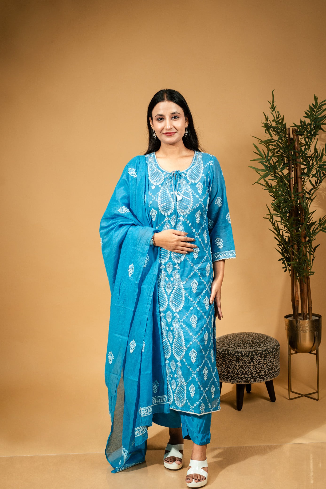 Gulrang - Hand-Embroidered Mul Chanderi Suit Set