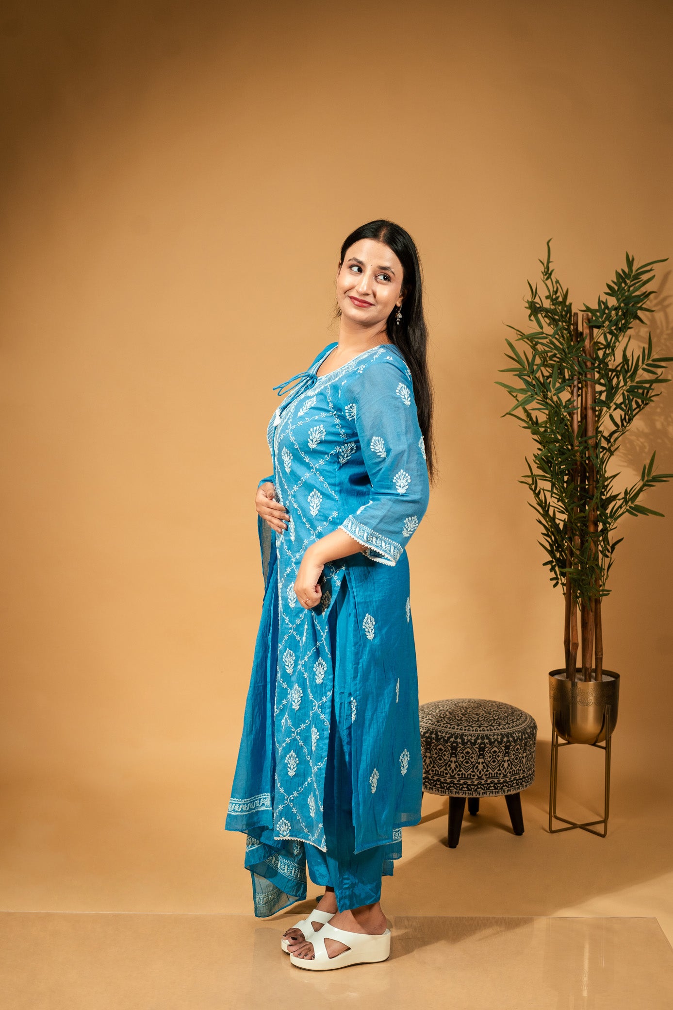 Gulrang - Hand-Embroidered Mul Chanderi Suit Set