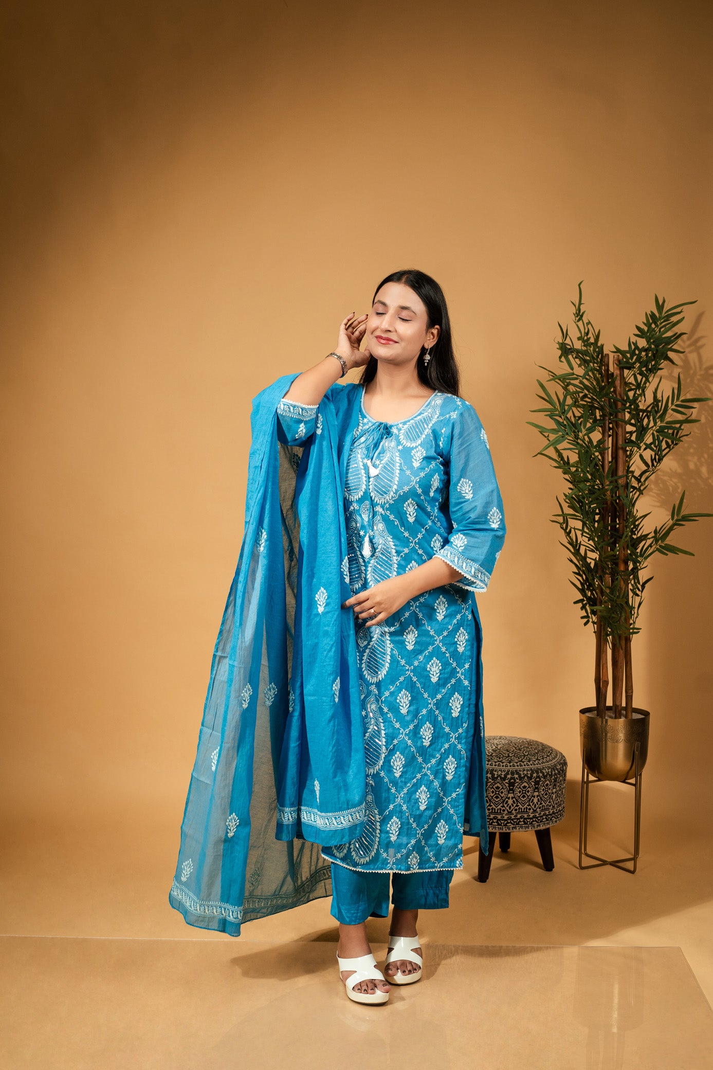 Gulrang - Hand-Embroidered Mul Chanderi Suit Set