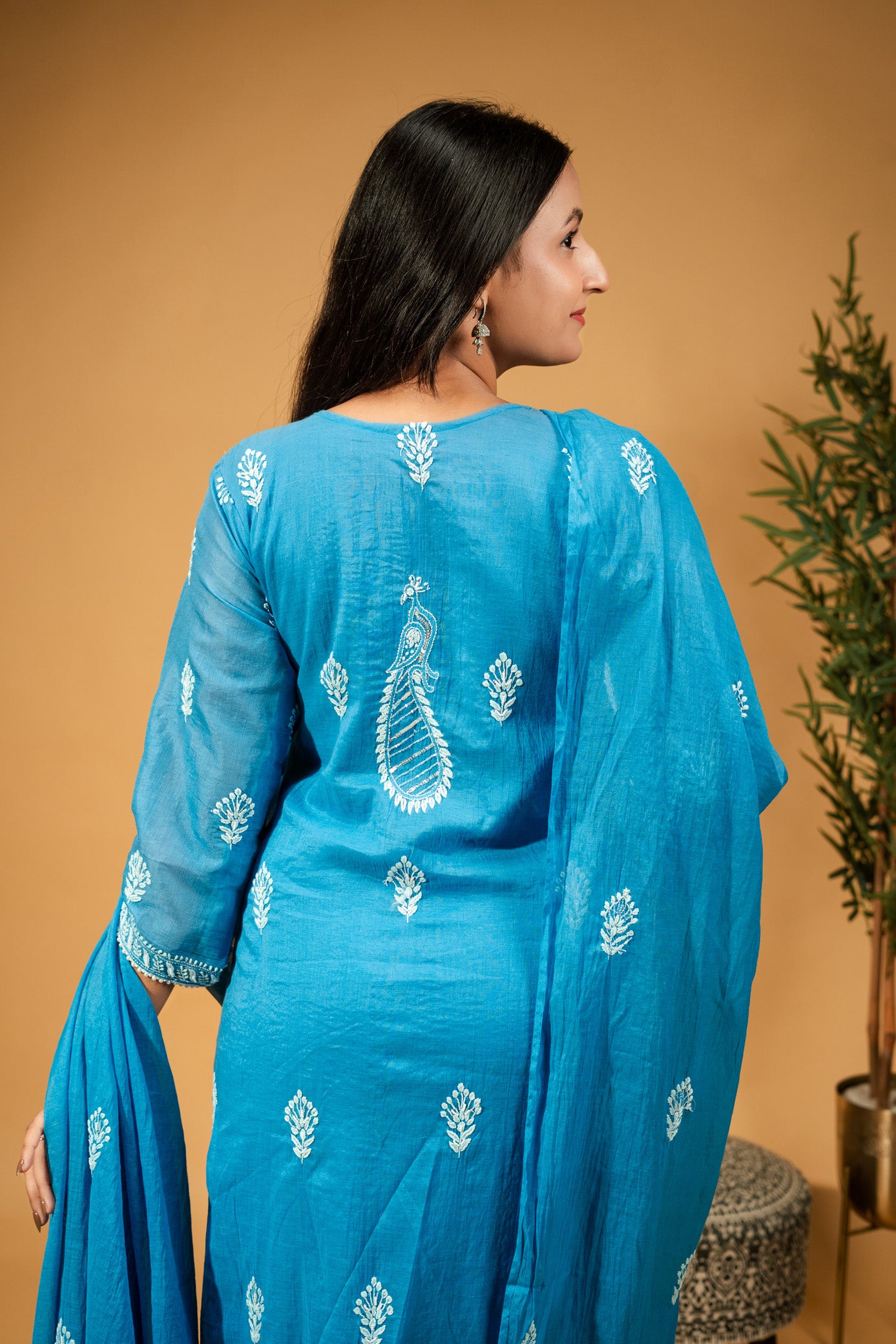 Gulrang - Hand-Embroidered Mul Chanderi Suit Set