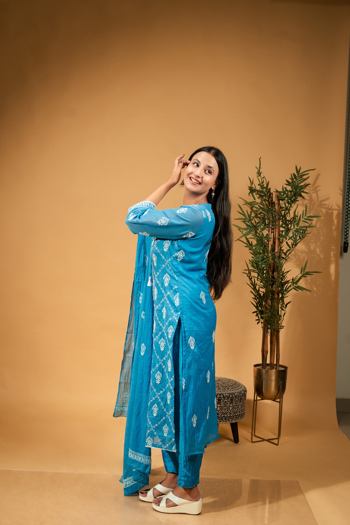 Gulrang - Hand-Embroidered Mul Chanderi Suit Set