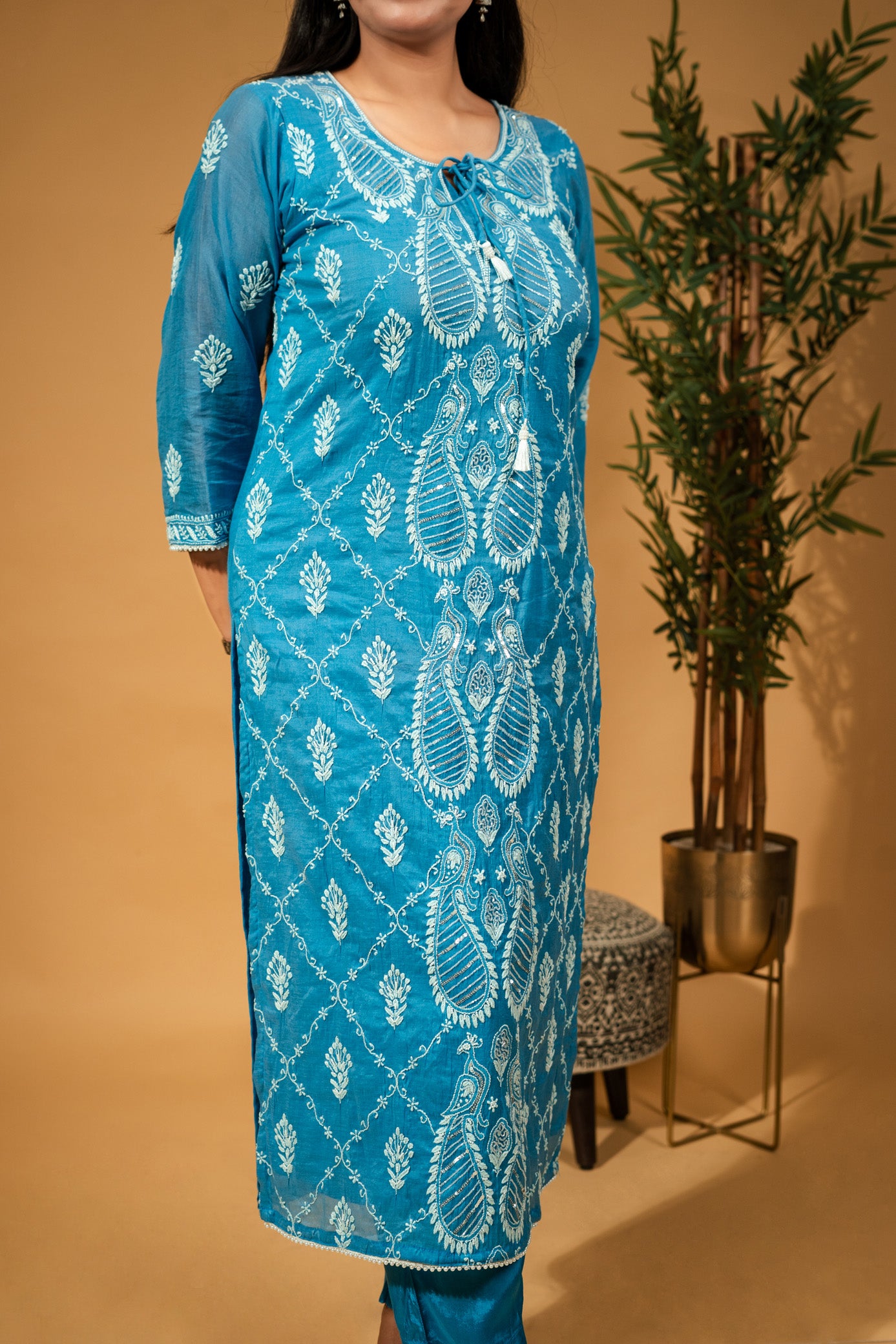 Gulrang - Hand-Embroidered Mul Chanderi Suit Set