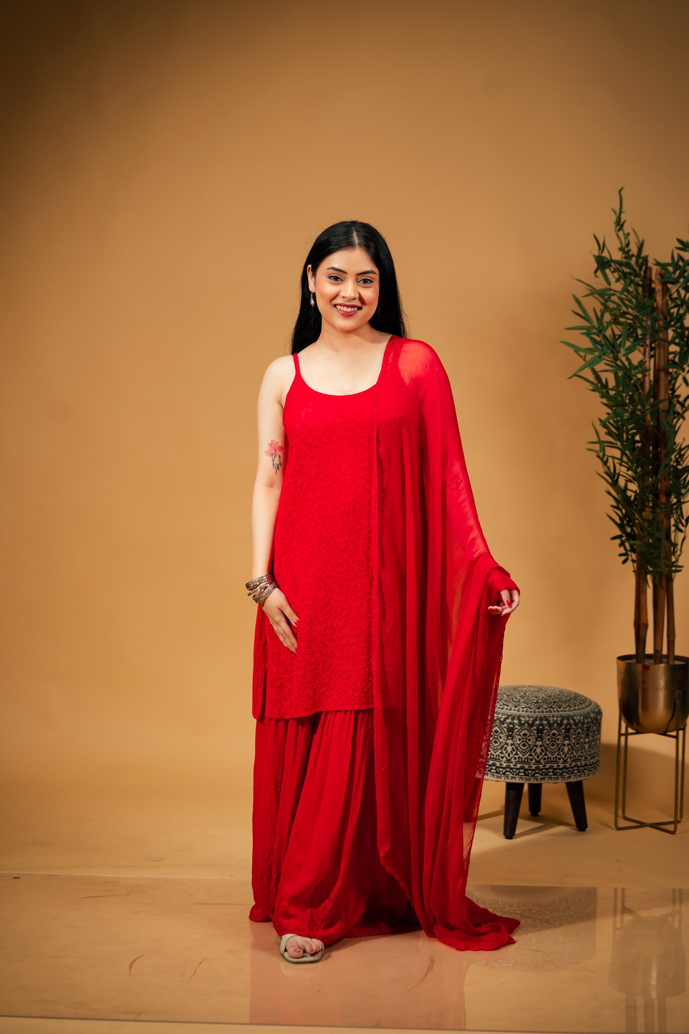 Gul Strappy Kurti & Sharara Set