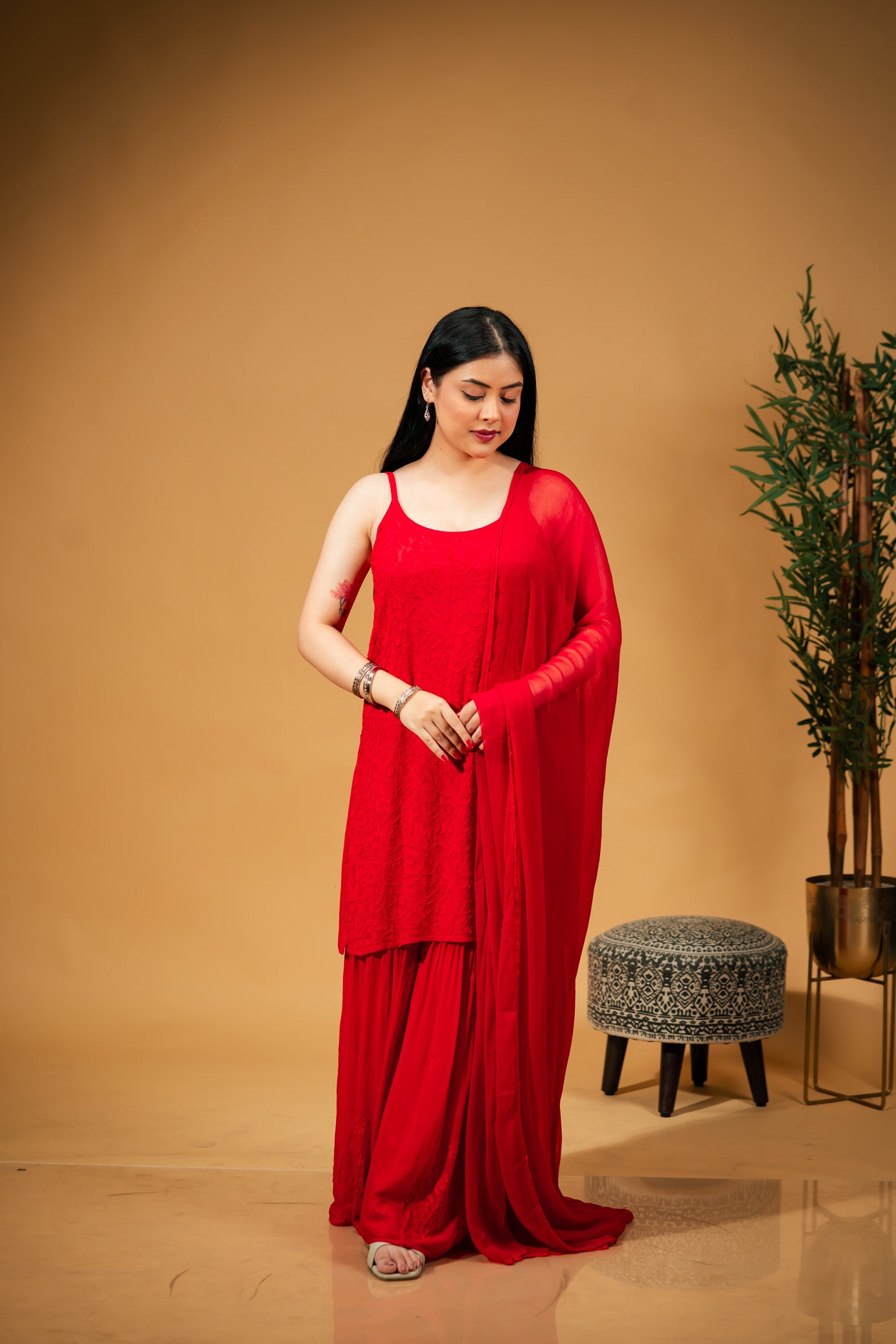 Gul Strappy Kurti & Sharara Set