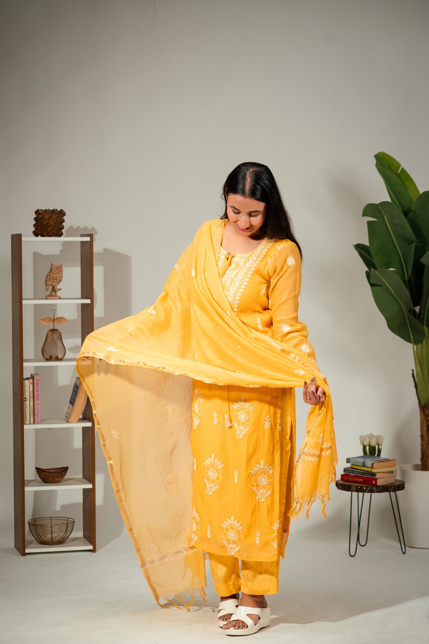 Gulrang - Hand-Embroidered Mul Chanderi Suit Set