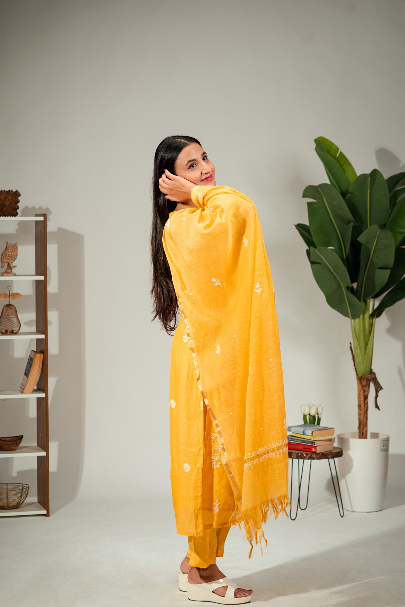 Gulrang - Hand-Embroidered Mul Chanderi Suit Set