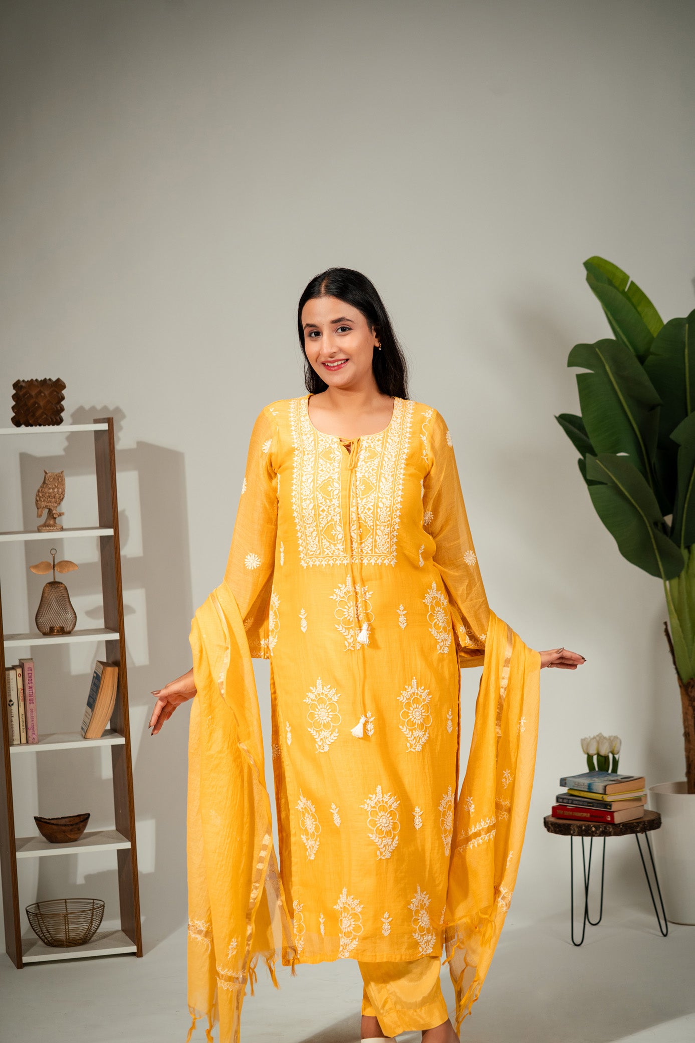 Gulrang - Hand-Embroidered Mul Chanderi Suit Set