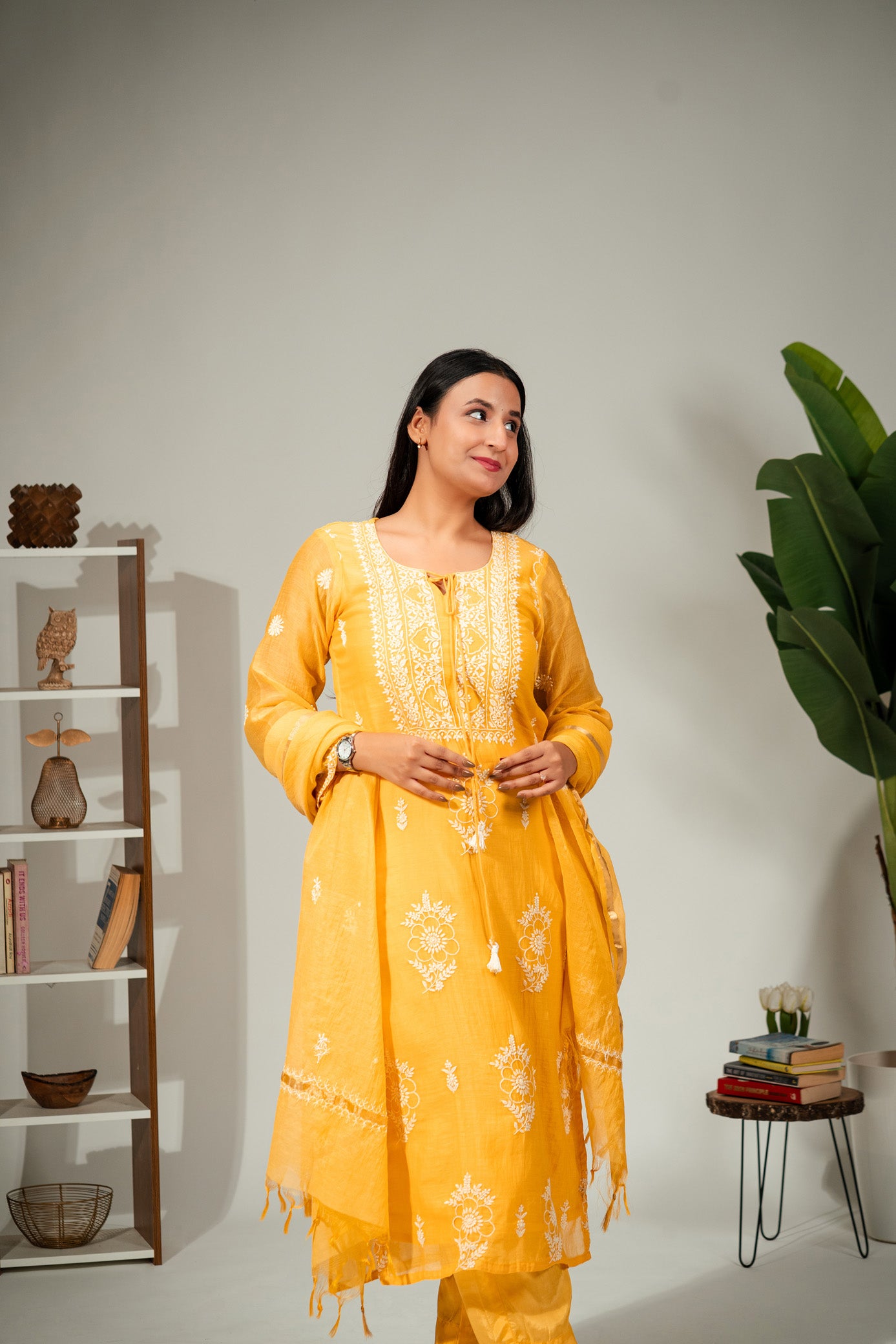 Gulrang - Hand-Embroidered Mul Chanderi Suit Set