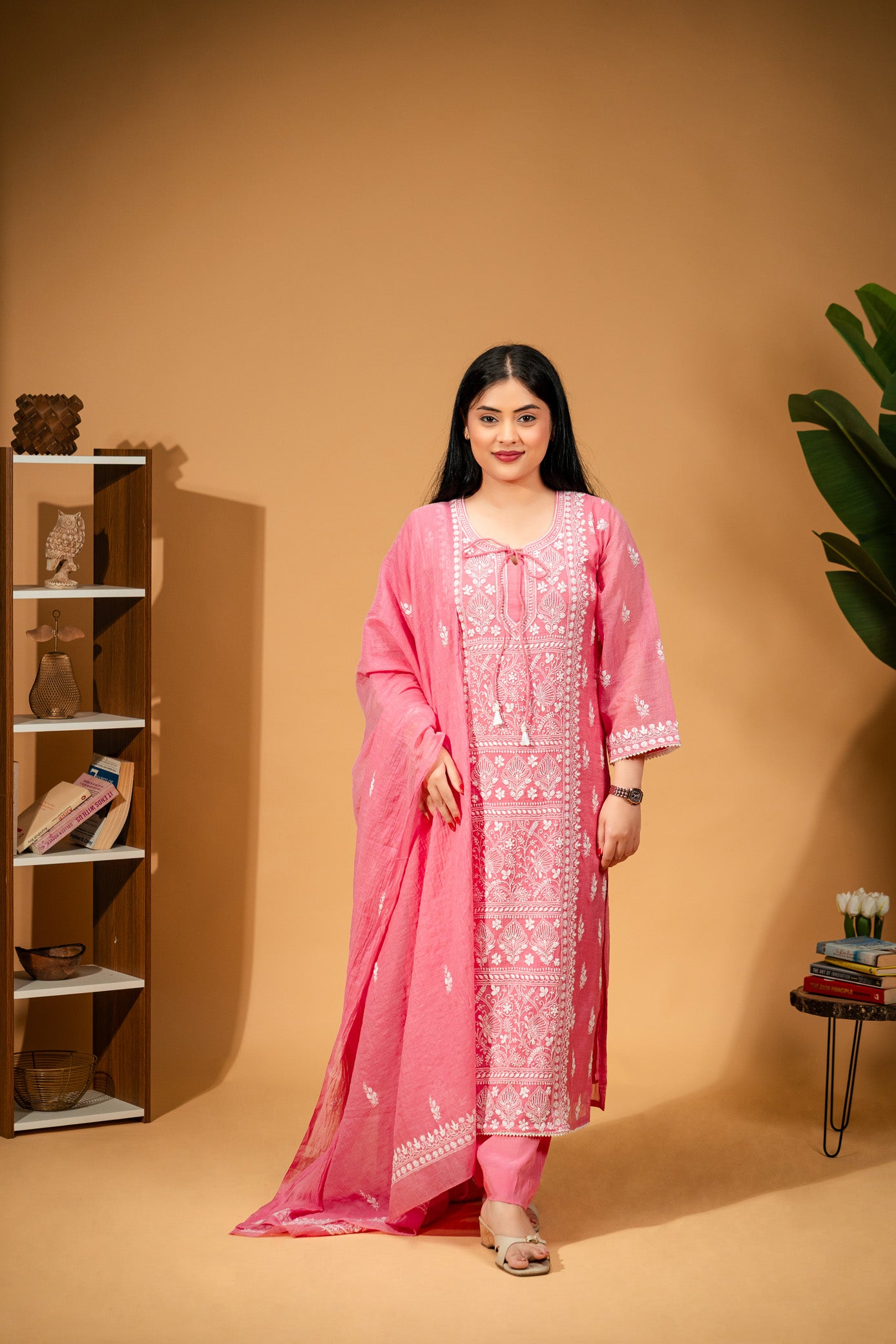 Gulrang - Hand-Embroidered Mul Chanderi Suit Set