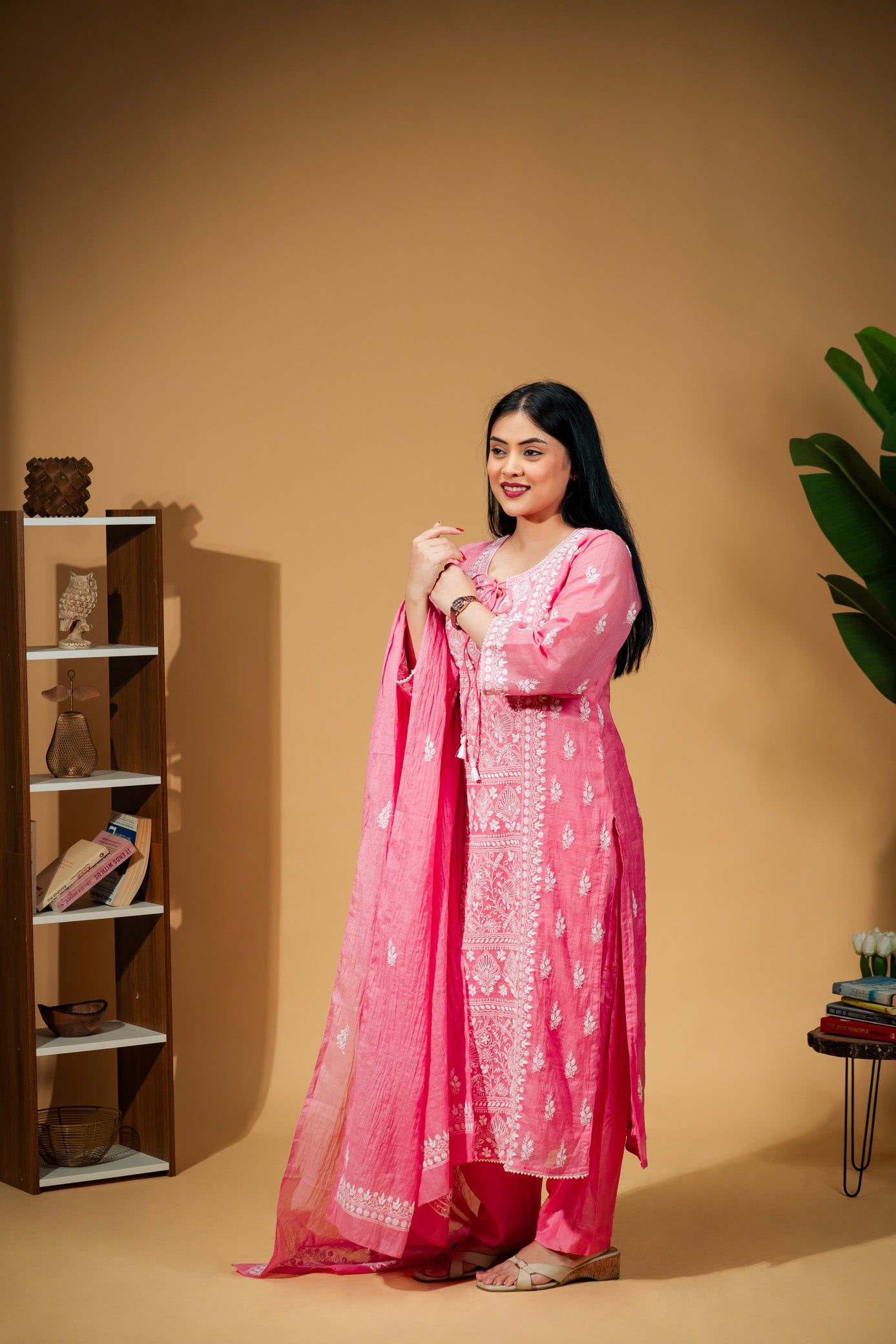Gulrang - Hand-Embroidered Mul Chanderi Suit Set