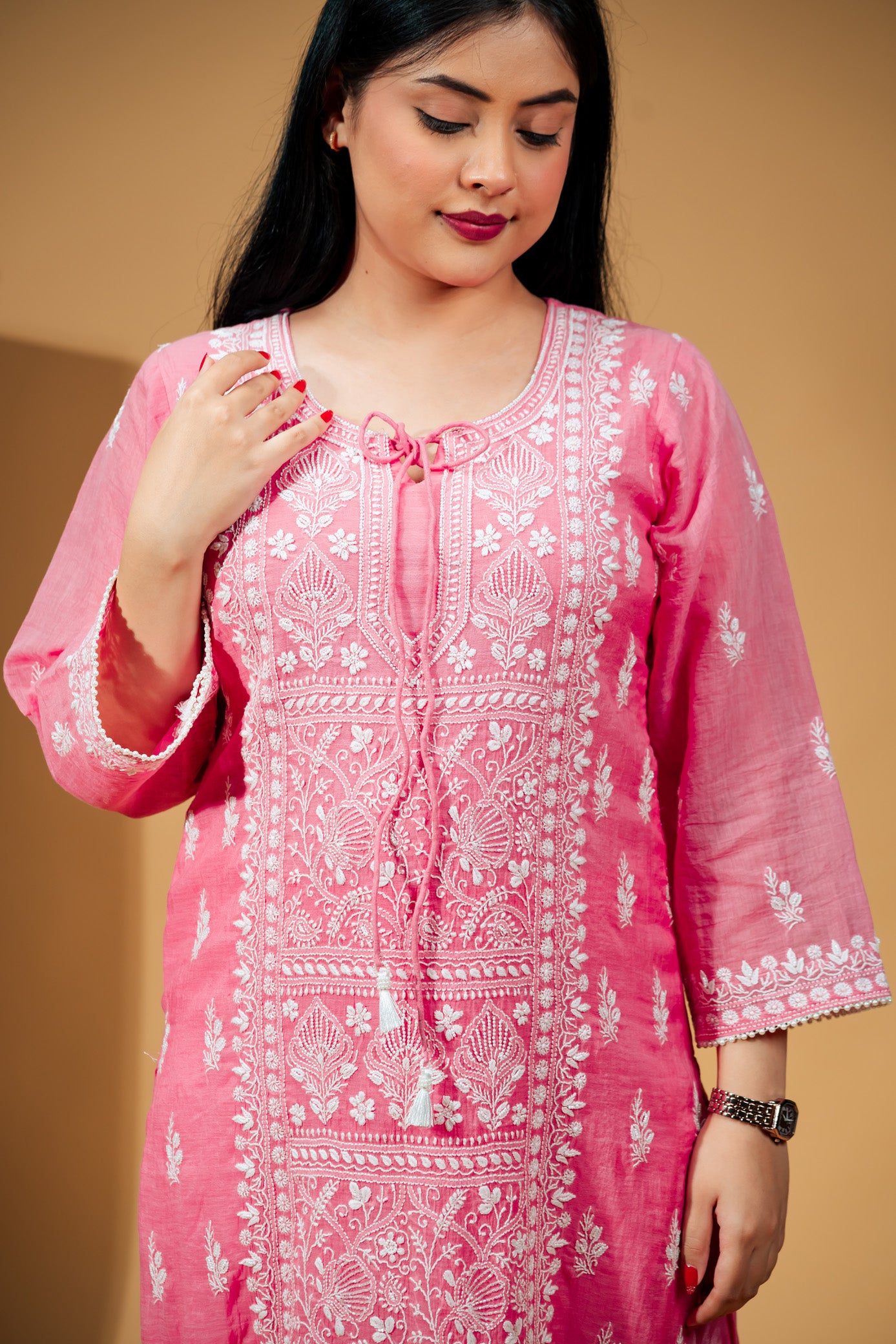 Gulrang - Hand-Embroidered Mul Chanderi Suit Set