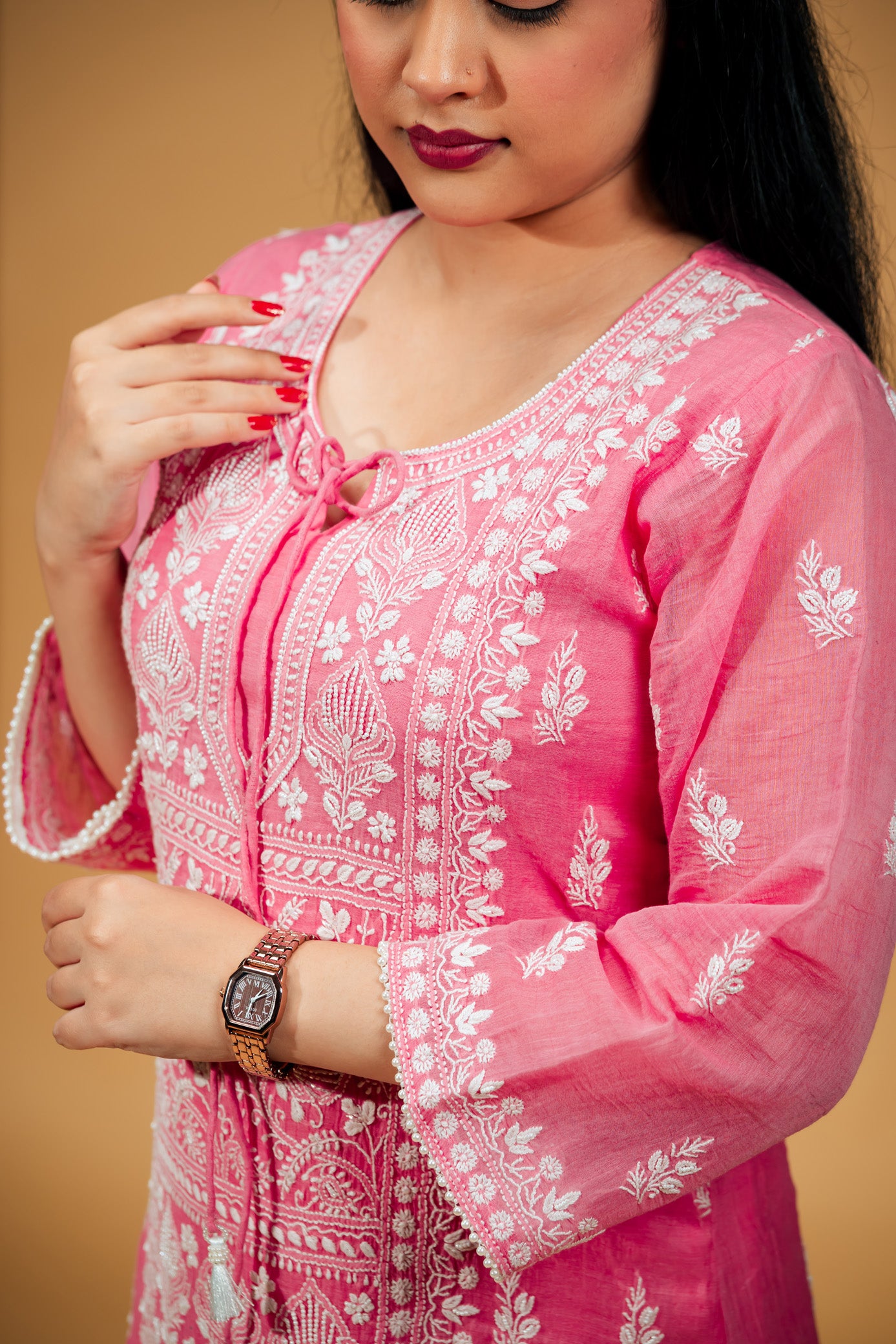 Gulrang - Hand-Embroidered Mul Chanderi Suit Set