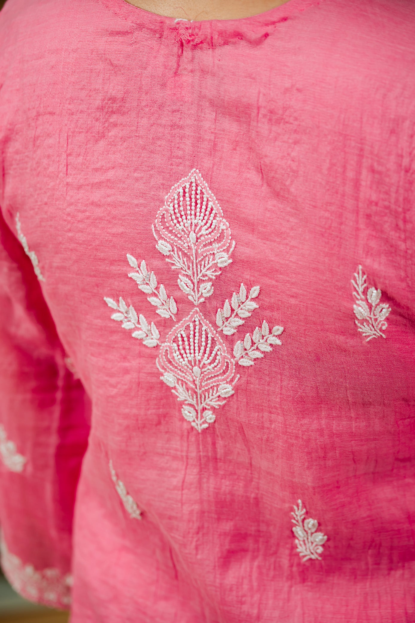 Gulrang - Hand-Embroidered Mul Chanderi Suit Set