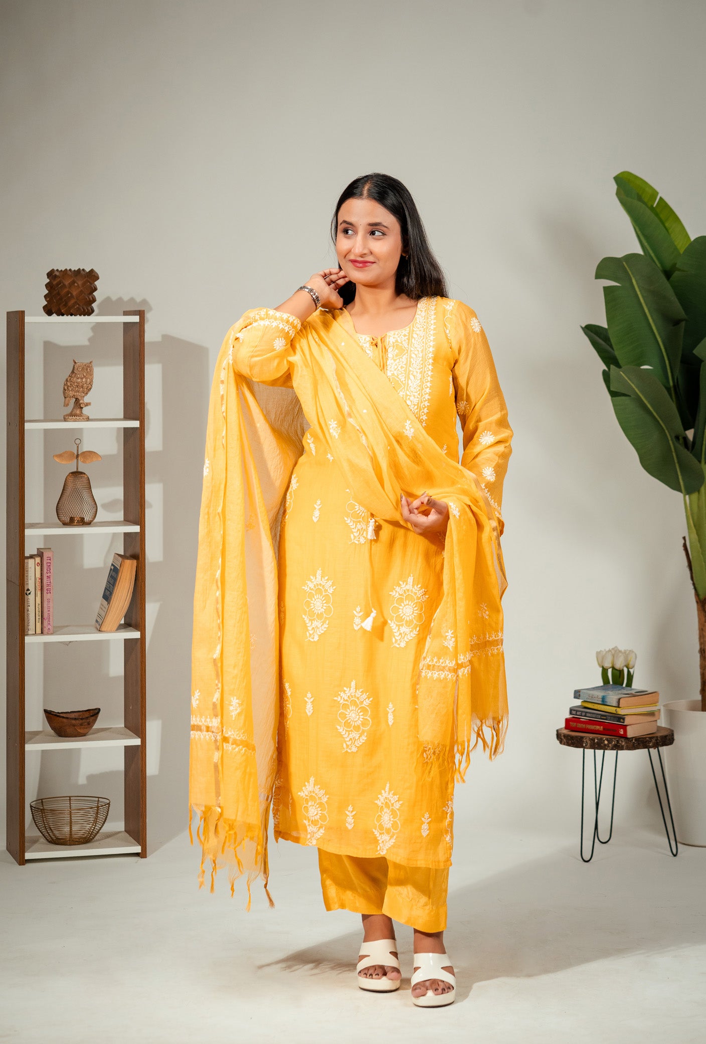 Gulrang - Hand-Embroidered Mul Chanderi Suit Set
